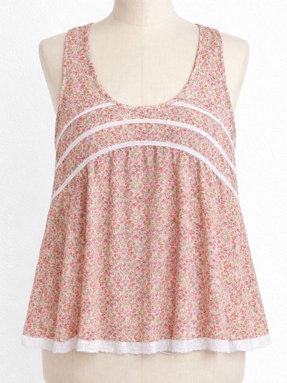 Romantic Boho Cottagecore Floral Tank Top White Lace Cotton Olsenboye L
